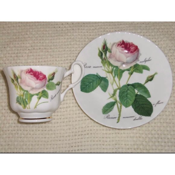 Roy Kirkham Redoute Rose Fine Bone China 1996 Tea Cup Saucer Set England - Picture 1 of 10